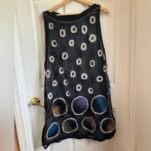 Elizabeth Rubidge S/M Sleeveless Top with Colorful Circle Design Wool Silk